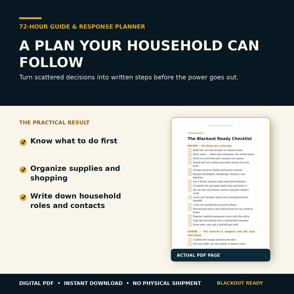 Blackout Ready 72-Hour Guide & Response Planner – Digital PDF