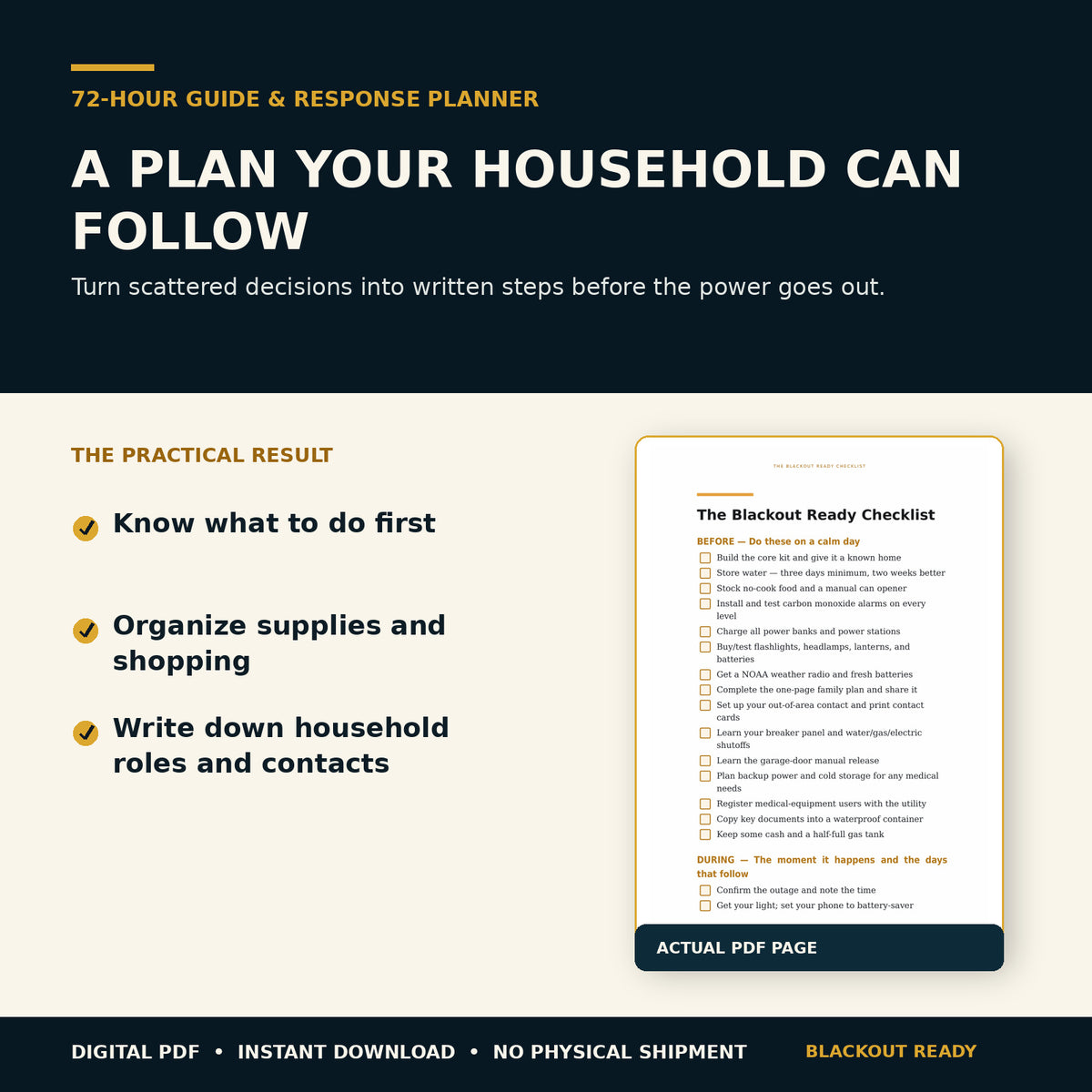 Blackout Ready 72-Hour Guide & Response Planner – Digital PDF