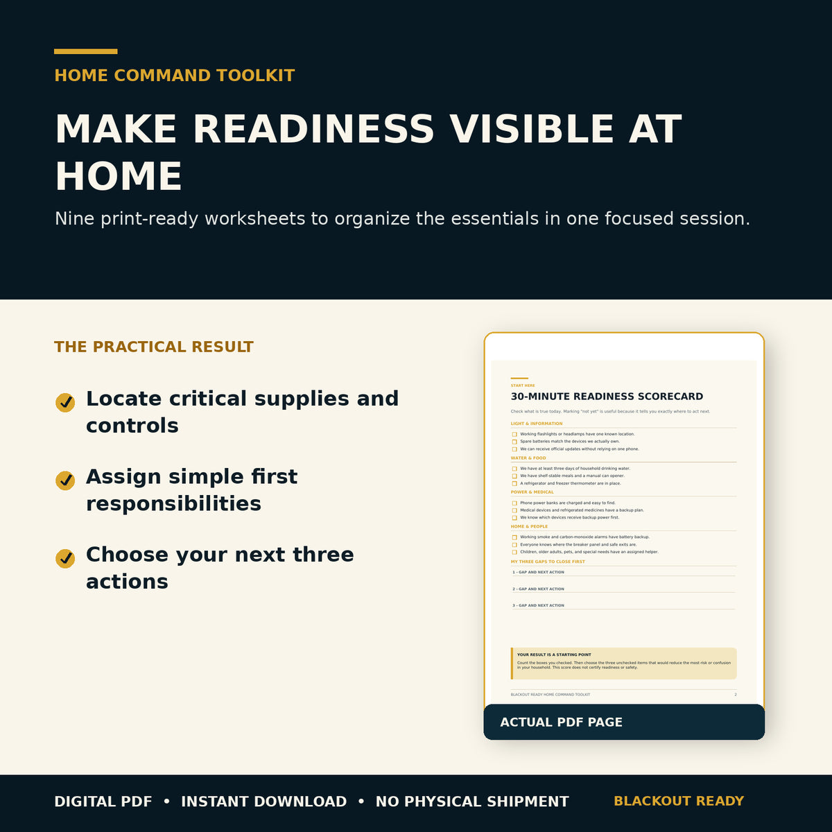 Blackout Ready Home Command Toolkit — 9-Page Printable PDF