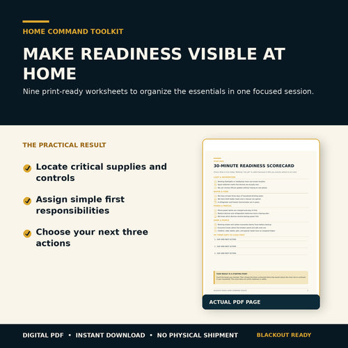Blackout Ready Home Command Toolkit — 9-Page Printable PDF